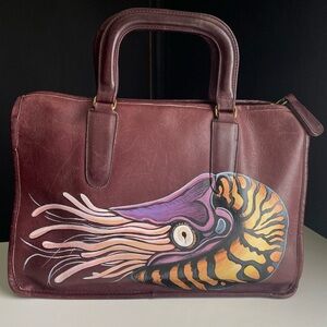 Coach NYC  Purple Leather Satchel Nautilus Sea Crustacean Art Hand Bag